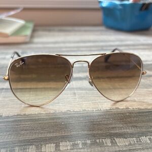 Ray-Ban Gold and Brown Aviator Sunglasses